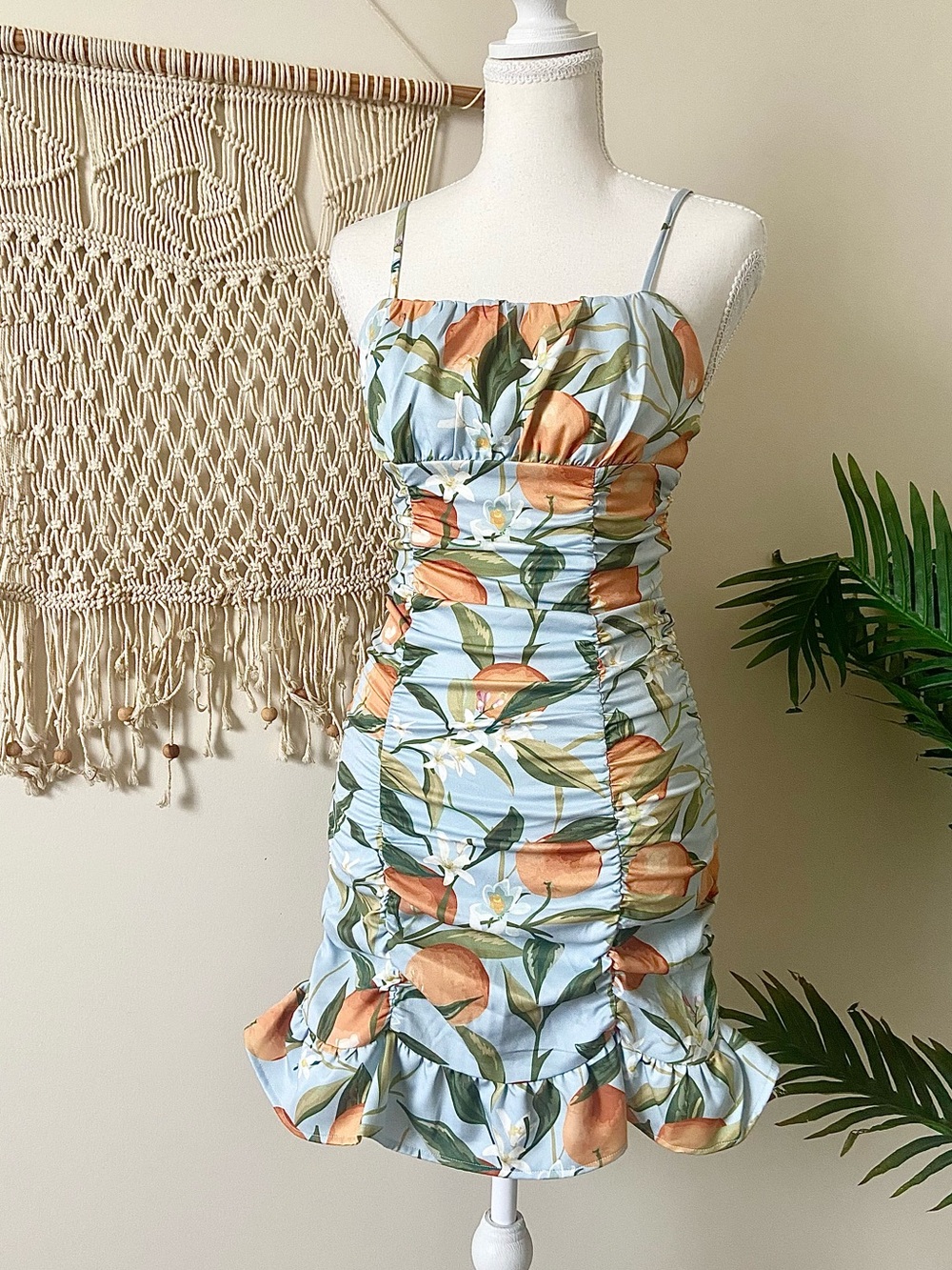 NWT Cider Harvest Fruit Corset Ruched Bodycon Ruffle Hem Mini Dress XS